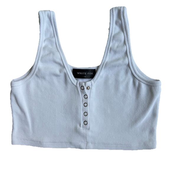 White Fox Boutique Tops - White Fox Boutique Women’s M Ribbed Cotton Crop Top White Sleeveless Stretch EUC